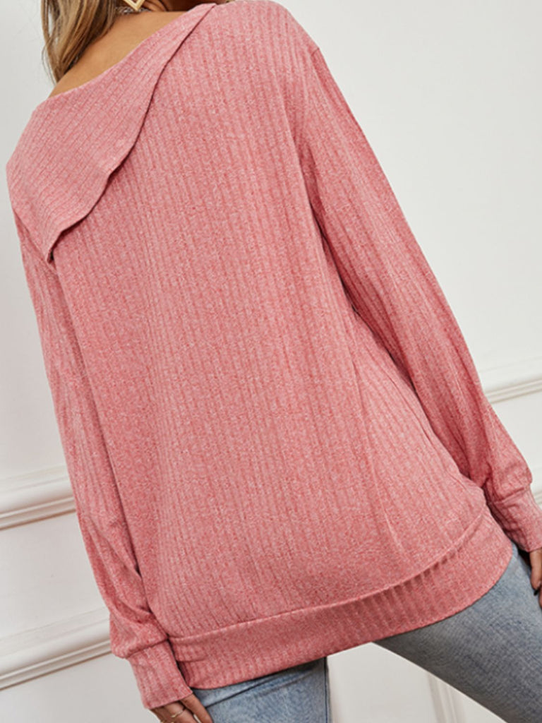 Asymmetrical Round Neck Buttoned Dropped Shoulder Tee
